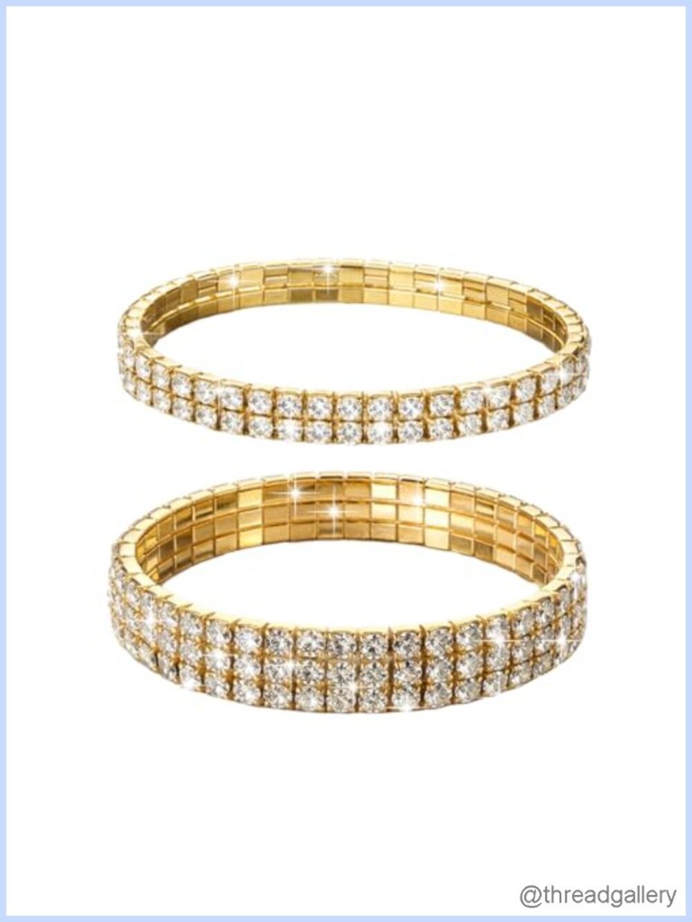 2 Pack Gold Rhinestone Stretch Bracelets Stackable Crystal Bangle Bridal Party